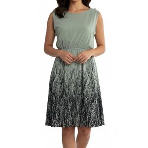 Women’s Mint Green Sleeveless Dress – Black Branch Print, Size L